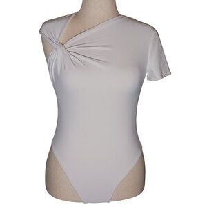 Zara Asymmetric Bodysuit White Super Soft Twist Neck  Size‎ M